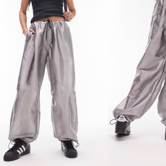 Topshop Silver Satin Jogger Pants - Picture 1 of 2